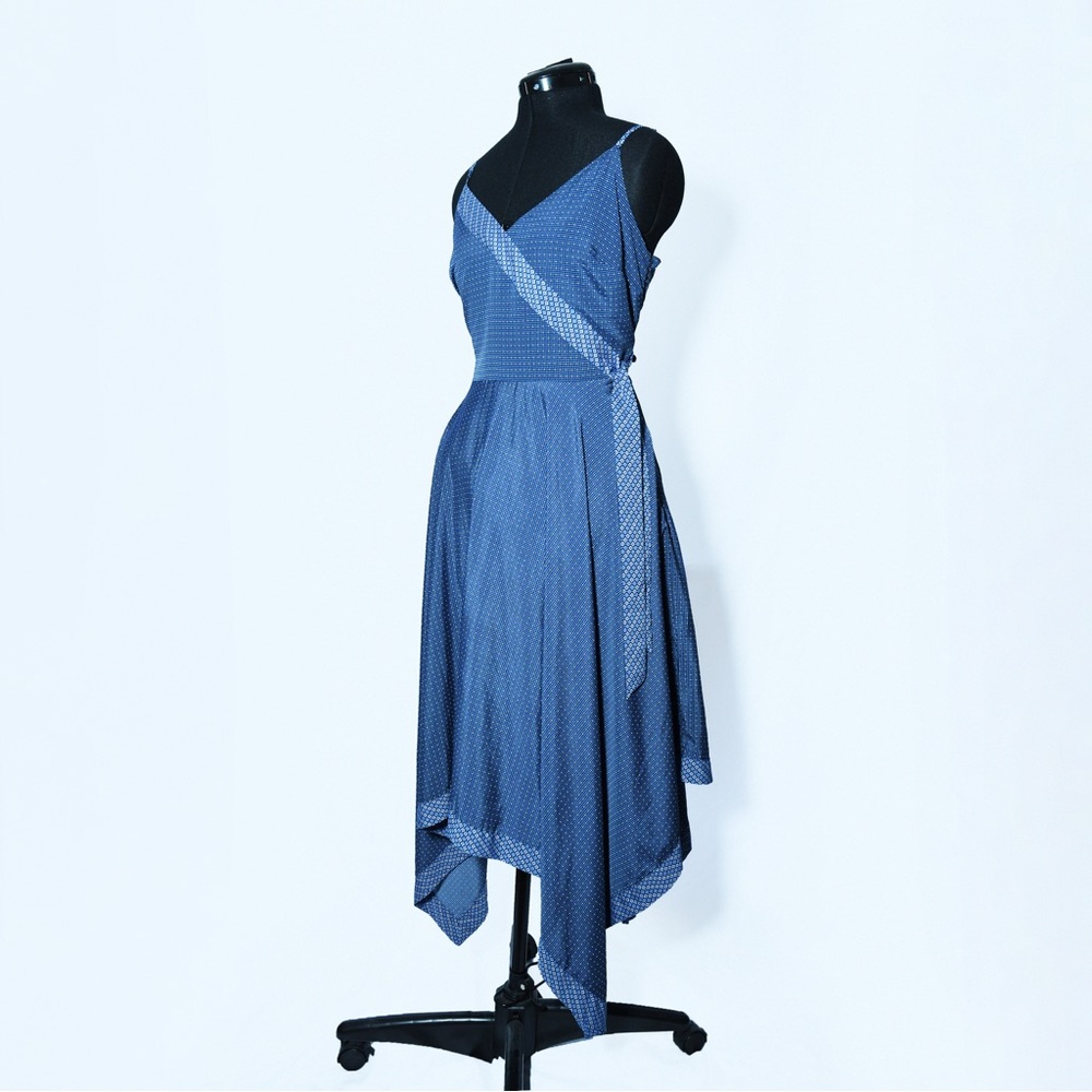 Polka-dot v-neck wrap asymmetrical dress
